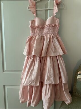 ANTONIO MELANI Blush Pink Tiered Ruffle Midi Dress